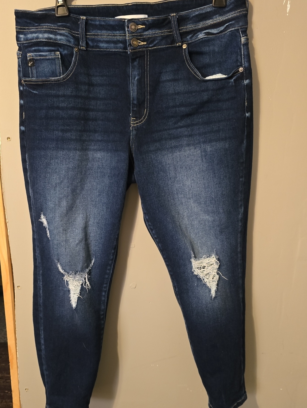 KanCan Dark Blue Skinny Jeans with Distressed Knees